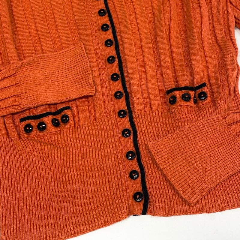 Gucci Era Rib Knit Long Sleeve Digan Interlocking One Point Embroidery S Orange