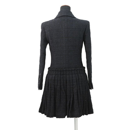 Chanel Coat Tweed Double Breasted 34 Black Navy