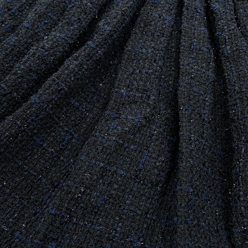 Chanel Coat Tweed Double Breasted 34 Black Navy