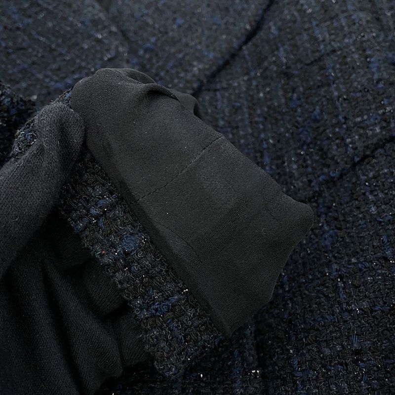Chanel Coat Tweed Double Breasted 34 Black Navy
