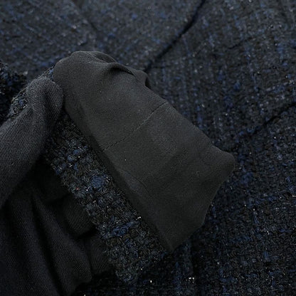 Chanel Coat Tweed Double Breasted 34 Black Navy