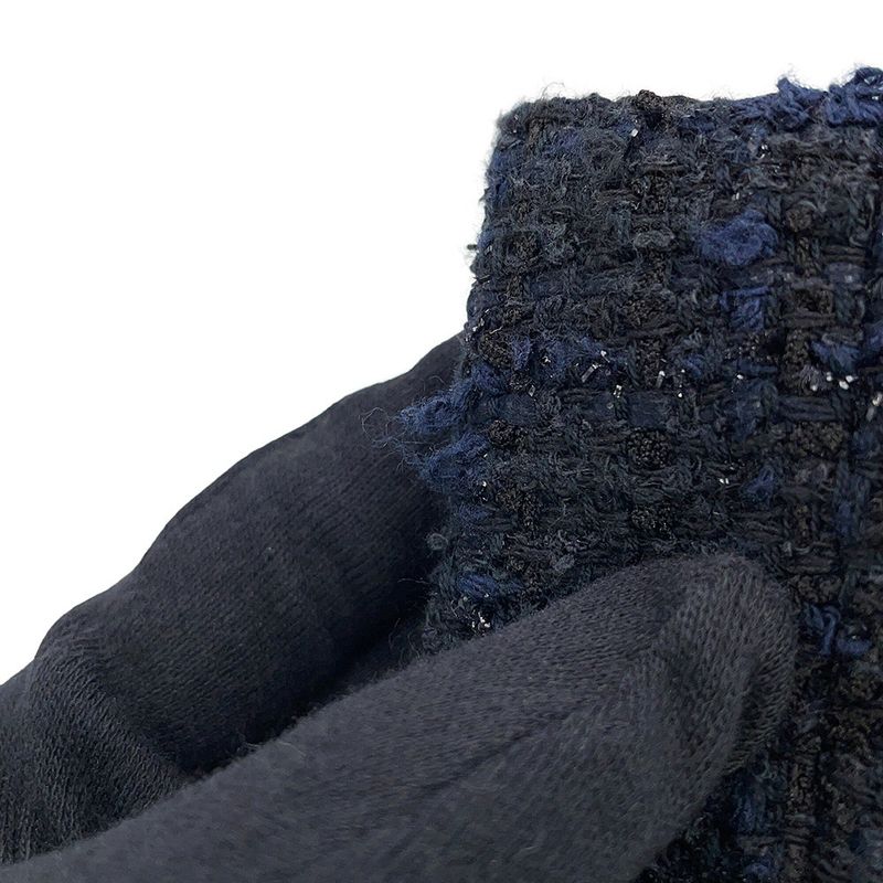 Chanel Coat Tweed Double Breasted 34 Black Navy