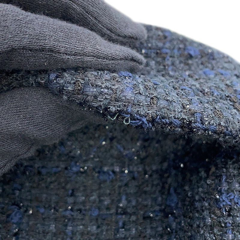 Chanel Coat Tweed Double Breasted 34 Black Navy