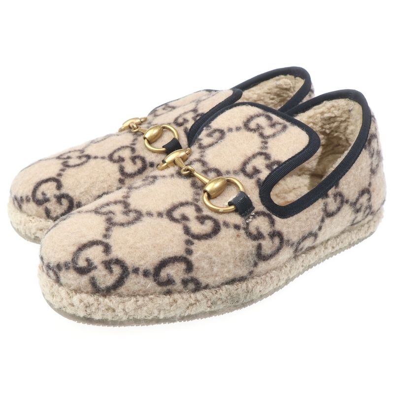 Gucci GG Boa Mouton Horsebit Low Cut Shoes Slip on Beige