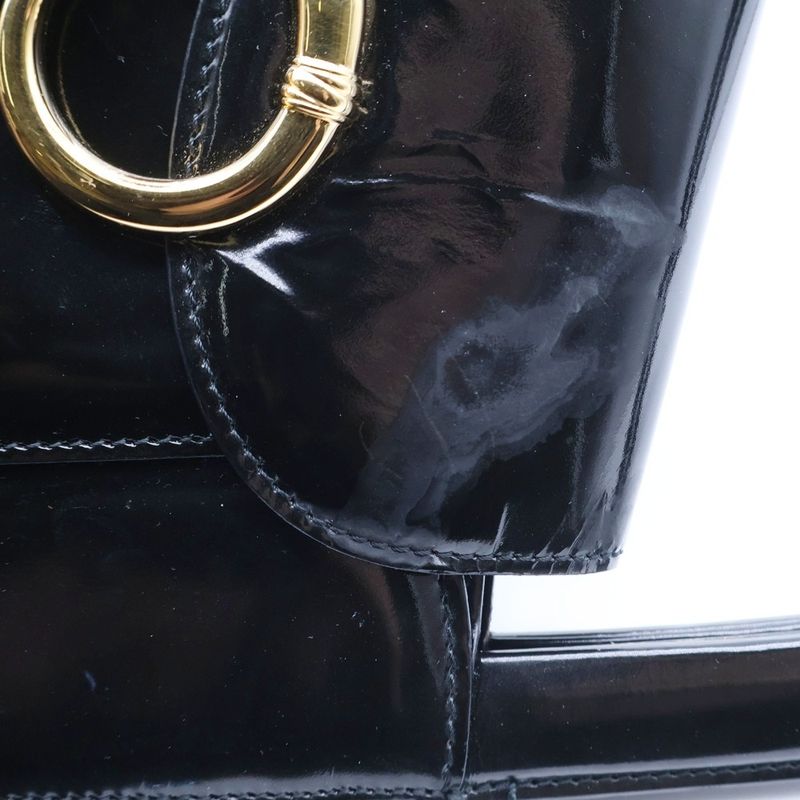 Cartier Pantel Patent Leather Handbag Gold Black