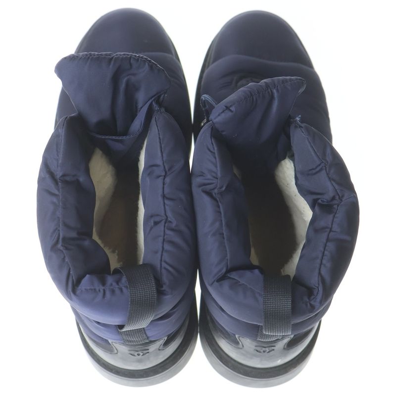 Chanel Snow Boot CC Logo Boa Nylon Boots High Cut Shoes Navy