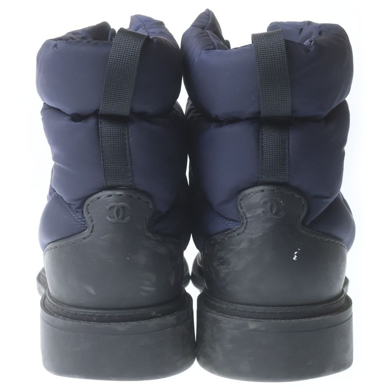 Chanel Snow Boot CC Logo Boa Nylon Boots High Cut Shoes Navy