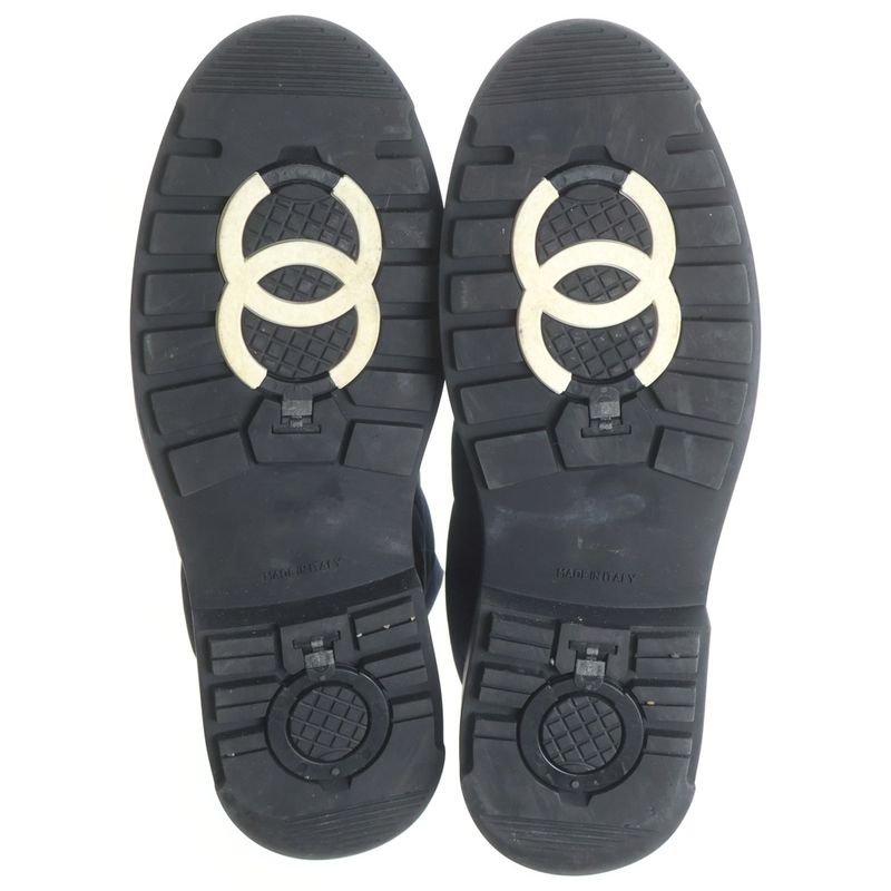 Chanel Snow Boot CC Logo Boa Nylon Boots High Cut Shoes Navy
