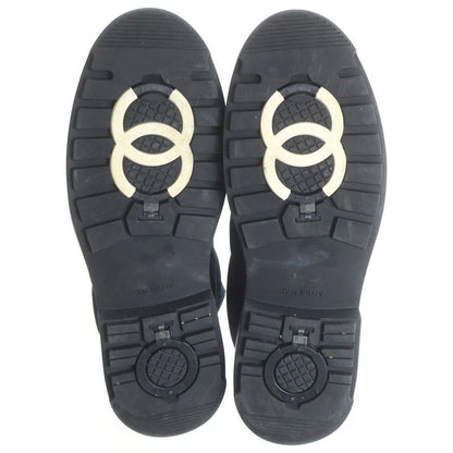Chanel Snow Boot CC Logo Boa Nylon Boots High Cut Shoes Navy