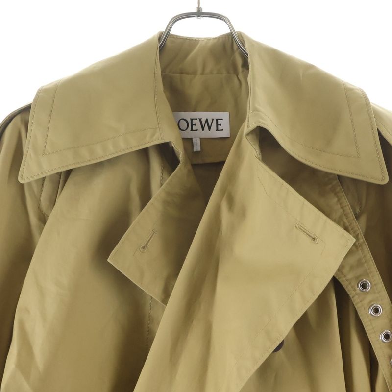 Loewe Anagram Logo Leather Patch Trench Long Coat Beige