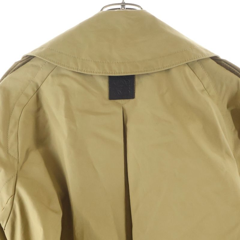 Loewe Anagram Logo Leather Patch Trench Long Coat Beige