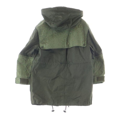 Fendi FF Pattern Quilted Military Hooded Zip Up Jacket Khaki