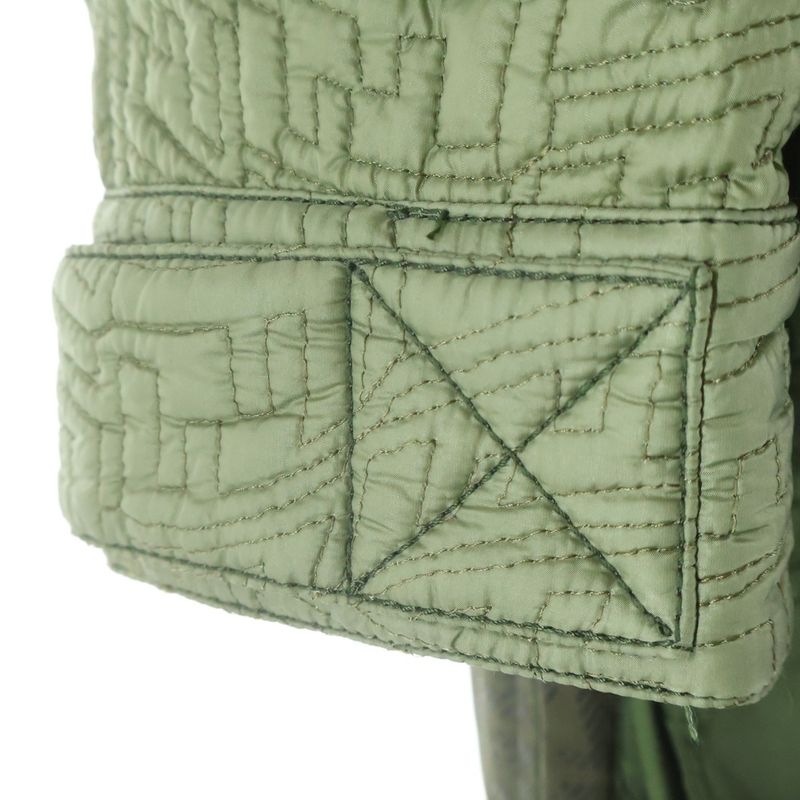 Fendi FF Pattern Quilted Military Hooded Zip Up Jacket Khaki