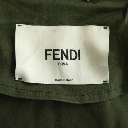 Fendi FF Pattern Quilted Military Hooded Zip Up Jacket Khaki