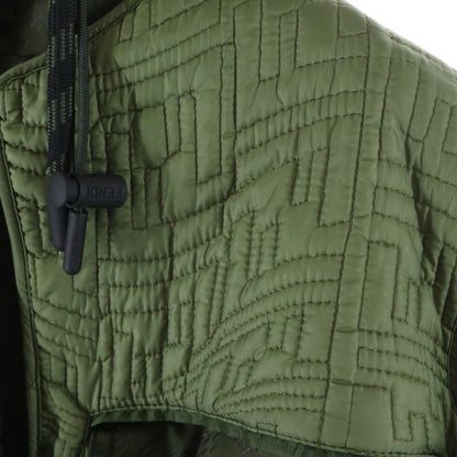Fendi FF Pattern Quilted Military Hooded Zip Up Jacket Khaki