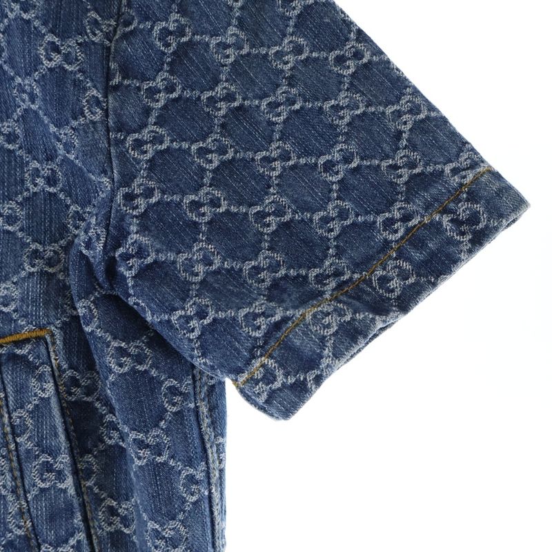 Gucci GG Denim Jacquard Top Short Sleeve Shirt Indigo