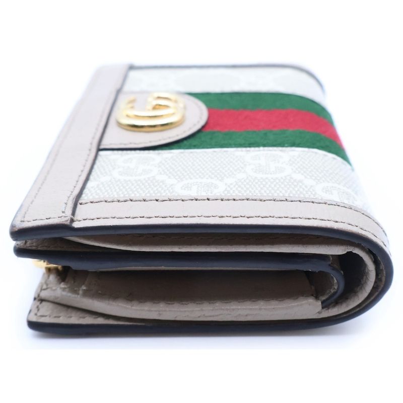 Gucci Ophidia GG Supreme Card Case Compact Wallet Bifold Canvas Beige