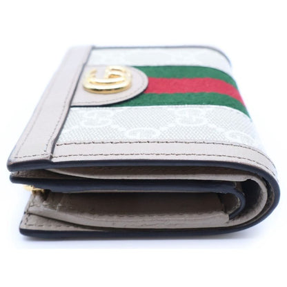 Gucci Ophidia GG Supreme Card Case Compact Wallet Bifold Canvas Beige