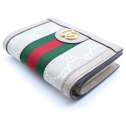 Gucci Ophidia GG Supreme Card Case Compact Wallet Bifold Canvas Beige