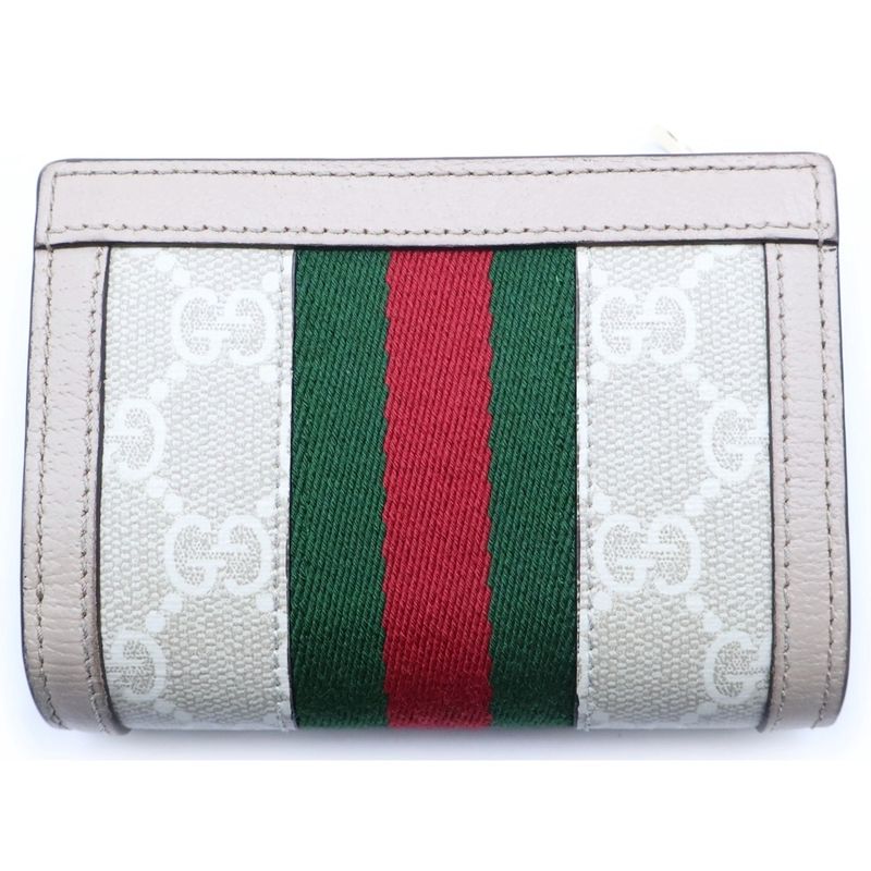 Gucci Ophidia GG Supreme Card Case Compact Wallet Bifold Canvas Beige