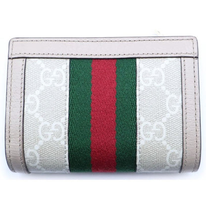 Gucci Ophidia GG Supreme Card Case Compact Wallet Bifold Canvas Beige