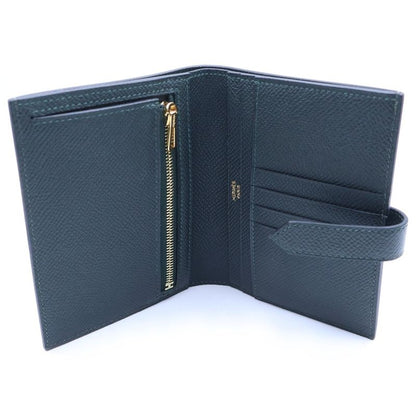 Hermes Bearn Compact Wallet Bifold Coin Case Dark Green Veau Epsom Gold