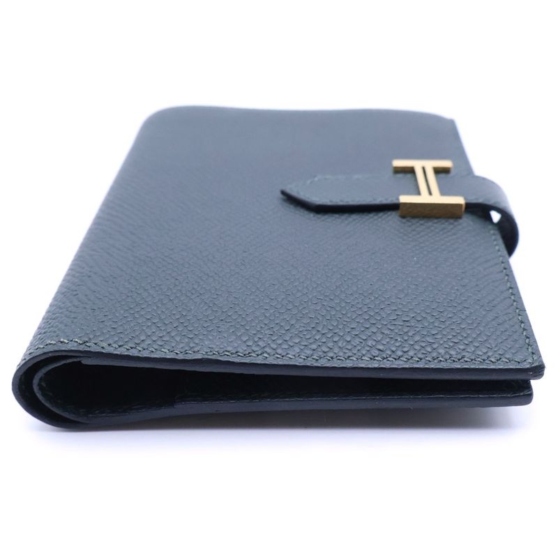 Hermes Bearn Compact Wallet Bifold Coin Case Dark Green Veau Epsom Gold