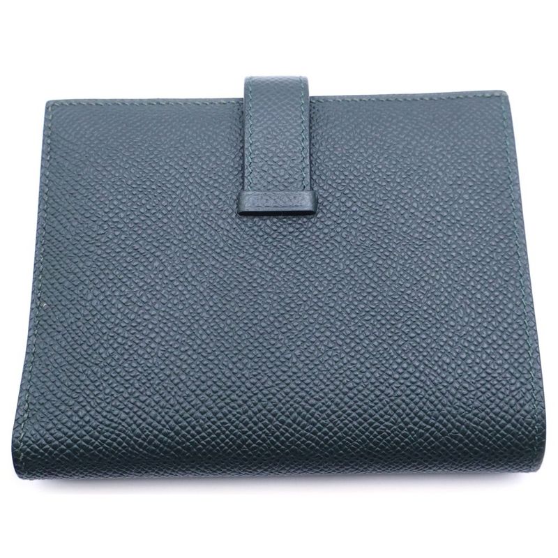 Hermes Bearn Compact Wallet Bifold Coin Case Dark Green Veau Epsom Gold
