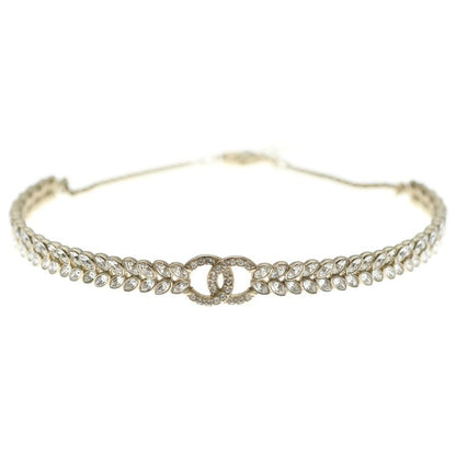 Chanel CC Logo Rhinestone Choker Necklace Gold