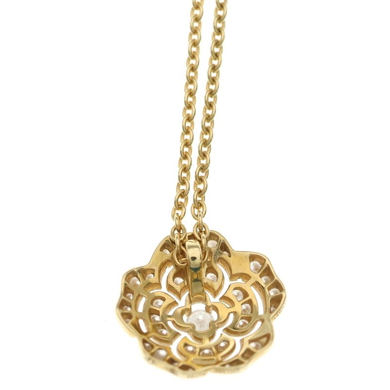 Chanel Camellia Collection Pave Diamond Necklace Pendant 18K YG Yellow