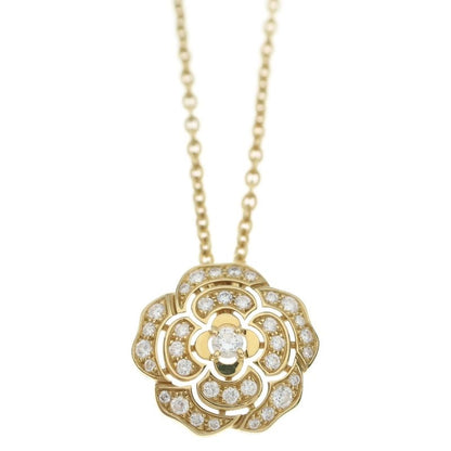 Chanel Camellia Collection Pave Diamond Necklace Pendant 18K YG Yellow