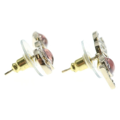 Chanel CC Logo Strass Rhinestone Earrings Gold Pink