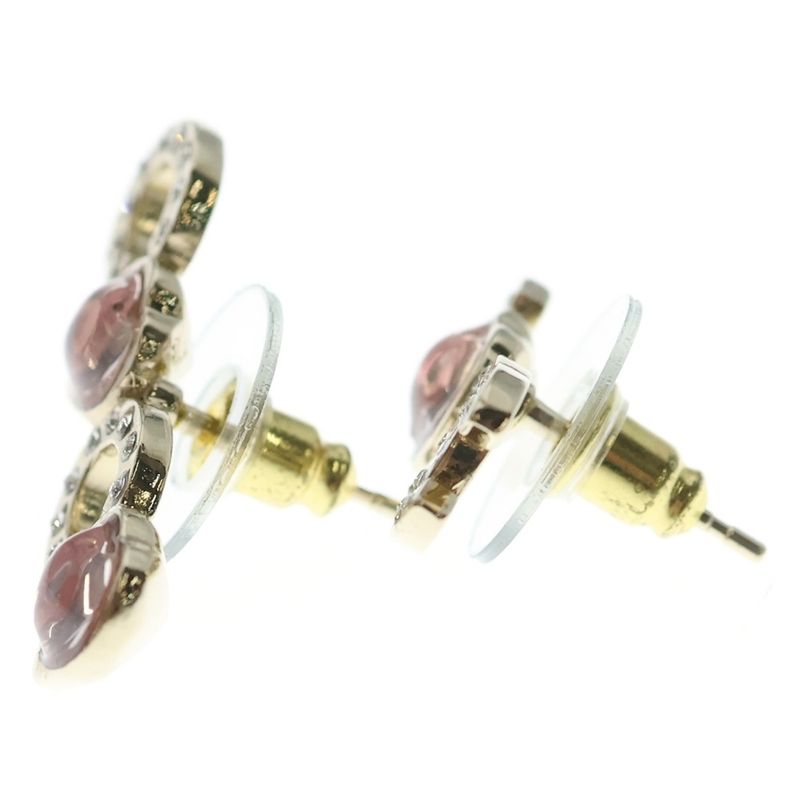 Chanel CC Logo Strass Rhinestone Earrings Gold Pink