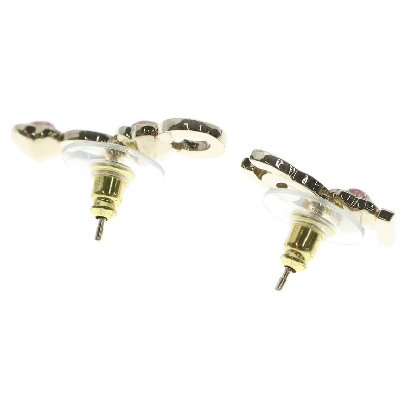 Chanel CC Logo Strass Rhinestone Earrings Gold Pink
