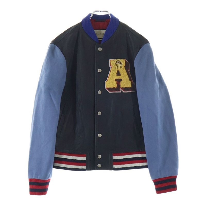 Gucci Leather Stadium Jacket Black