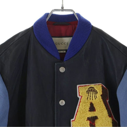 Gucci Leather Stadium Jacket Black