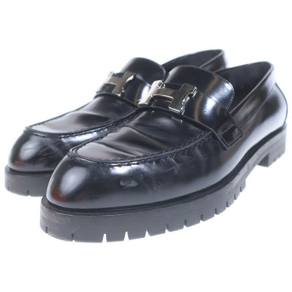Hermes Moccasins Faubourg Logo Leather Loafers Black