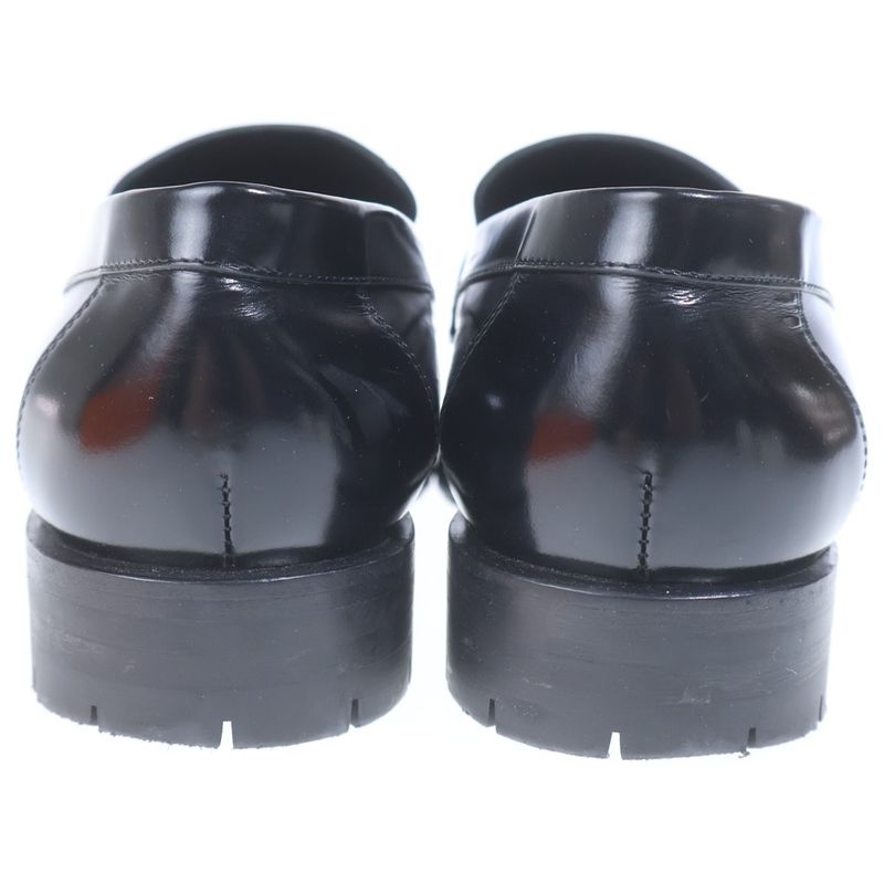Hermes Moccasins Faubourg Logo Leather Loafers Black
