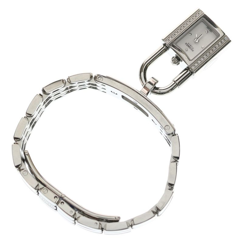 Hermes Kelly Watch Diamond Bezel White Dial SS Quartz Stainless Steel