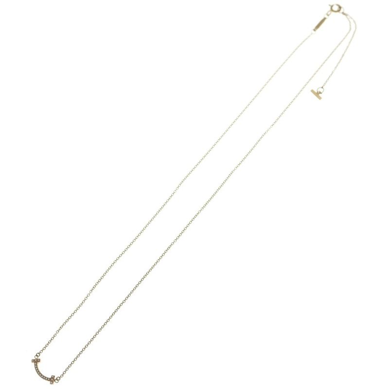 Tiffany & Co T Smile Mini Diamond Necklace Pendant 18K PG