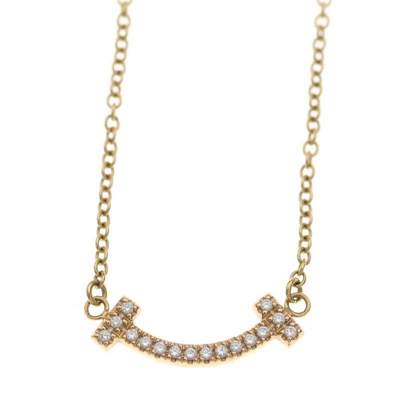 Tiffany & Co T Smile Mini Diamond Necklace Pendant 18K PG