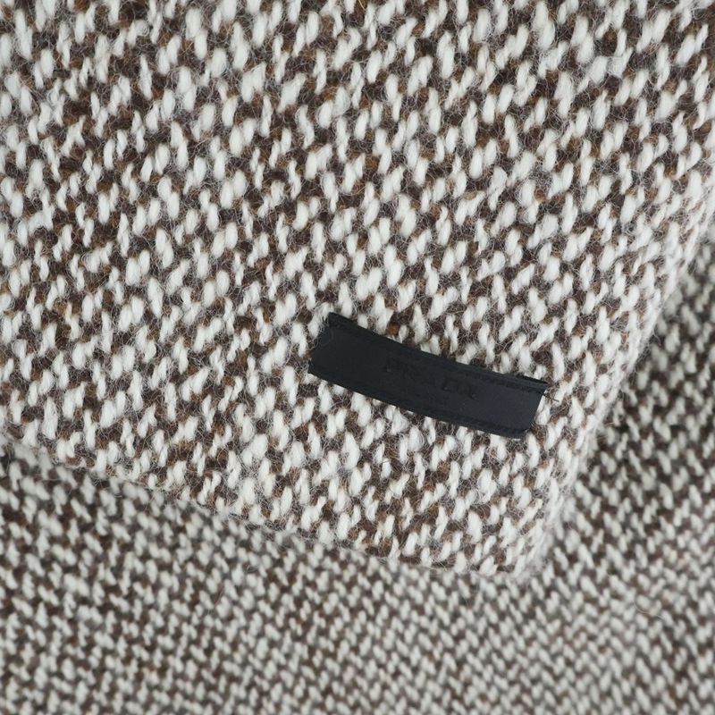 Prada Soprabito Triangle Logo Embroidery Wool Long Coat Beige