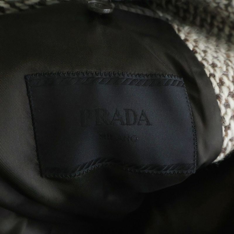 Prada Soprabito Triangle Logo Embroidery Wool Long Coat Beige