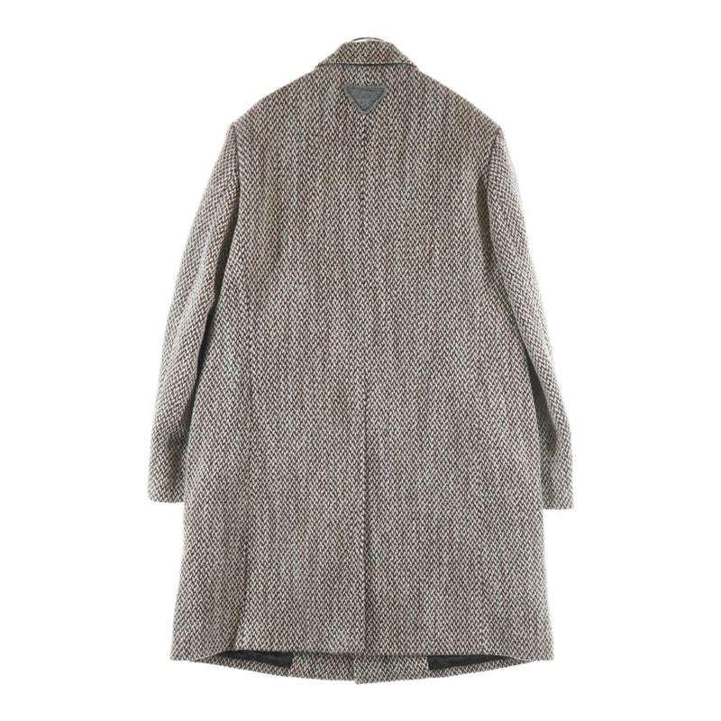 Prada Soprabito Triangle Logo Embroidery Wool Long Coat Beige
