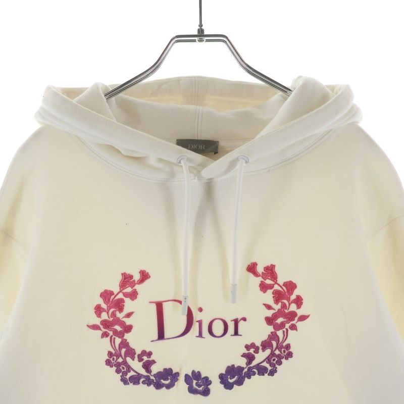 Dior Front Logo Embroidery Pullover Hoodie White Sweater
