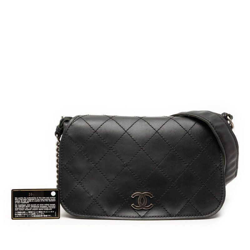 Chanel Wild Stitch CC Logo Crossbody Chain Shoulder Bag Black Leather