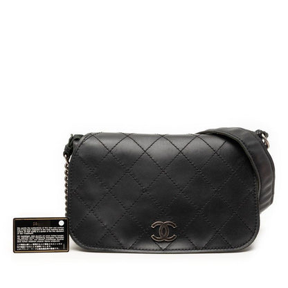 Chanel Wild Stitch CC Logo Crossbody Chain Shoulder Bag Black Leather