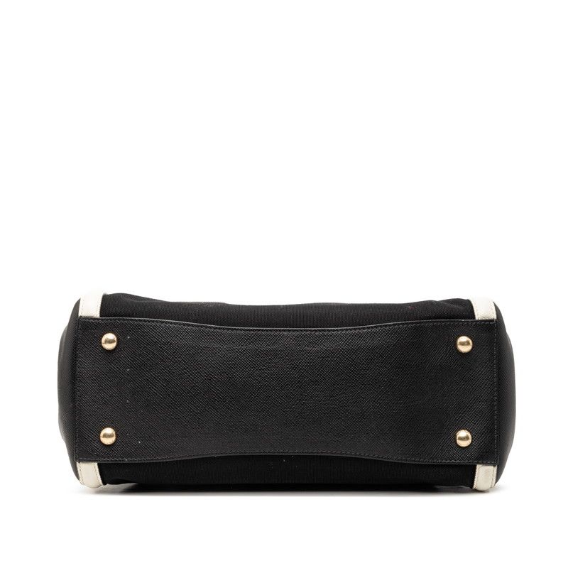 Prada Shoulder Tote Handbag 2-Way Black White Canvas Saffiano Leather