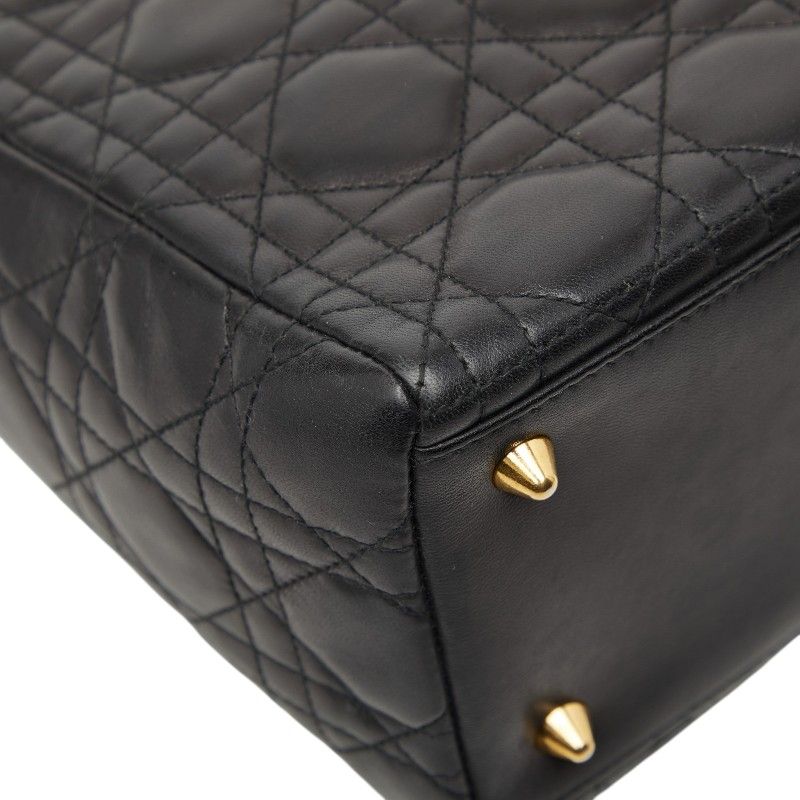 Dior Cannage Lady Dior 2-Way Shoulder Bag Black Leather