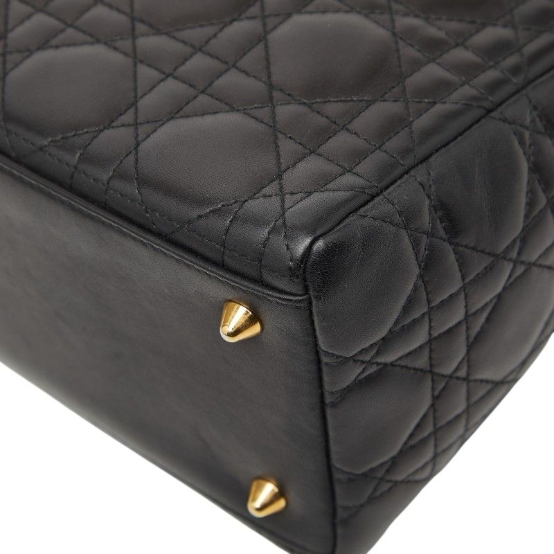 Dior Cannage Lady Dior 2-Way Shoulder Bag Black Leather